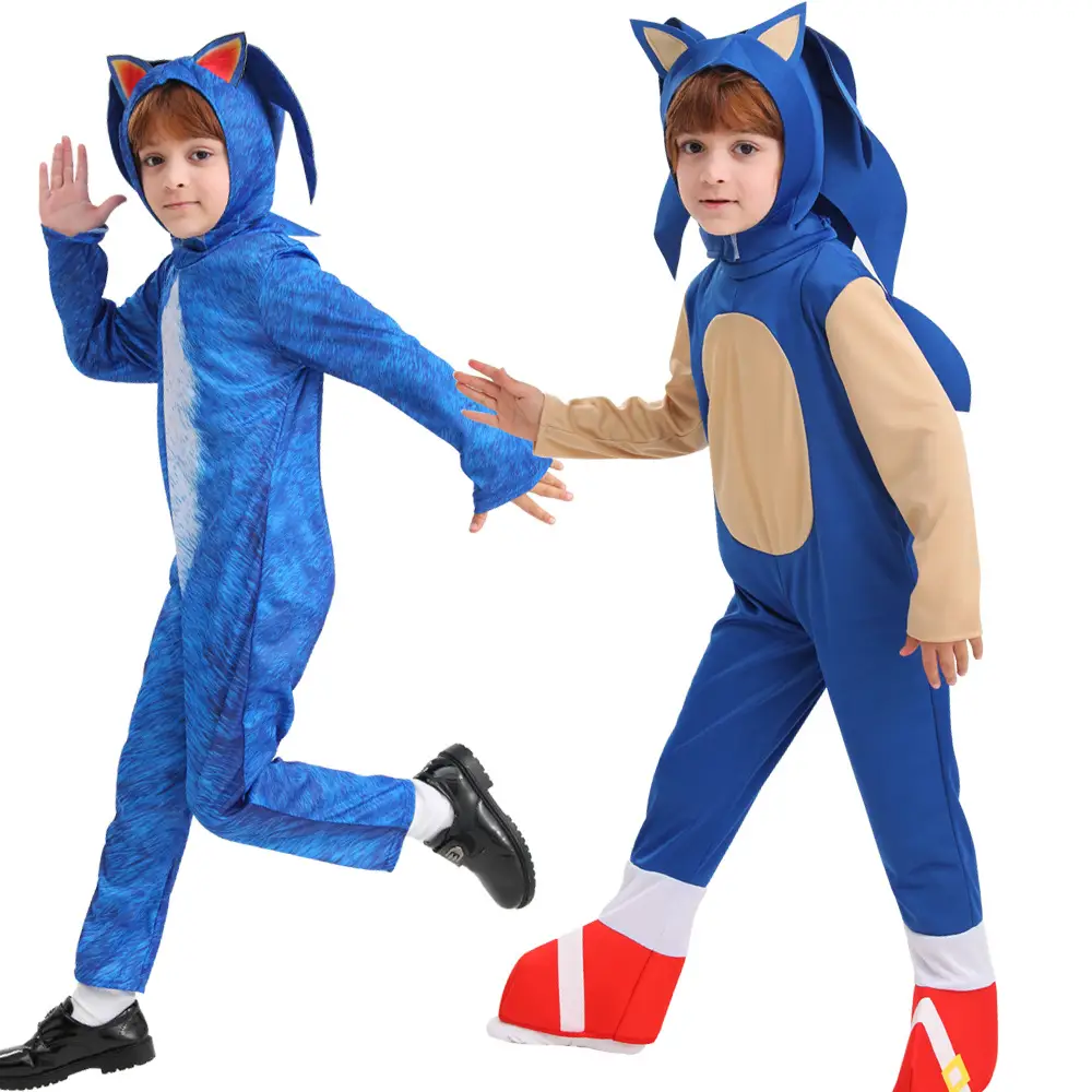 Sonic Kid Costume Red Hooded Suit with Gloves