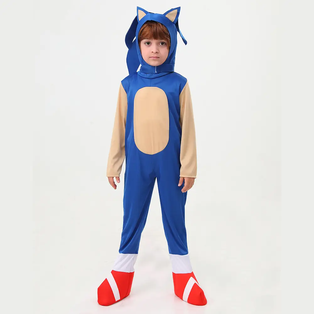 Sonic Kid Costume Red Hooded Suit with Gloves