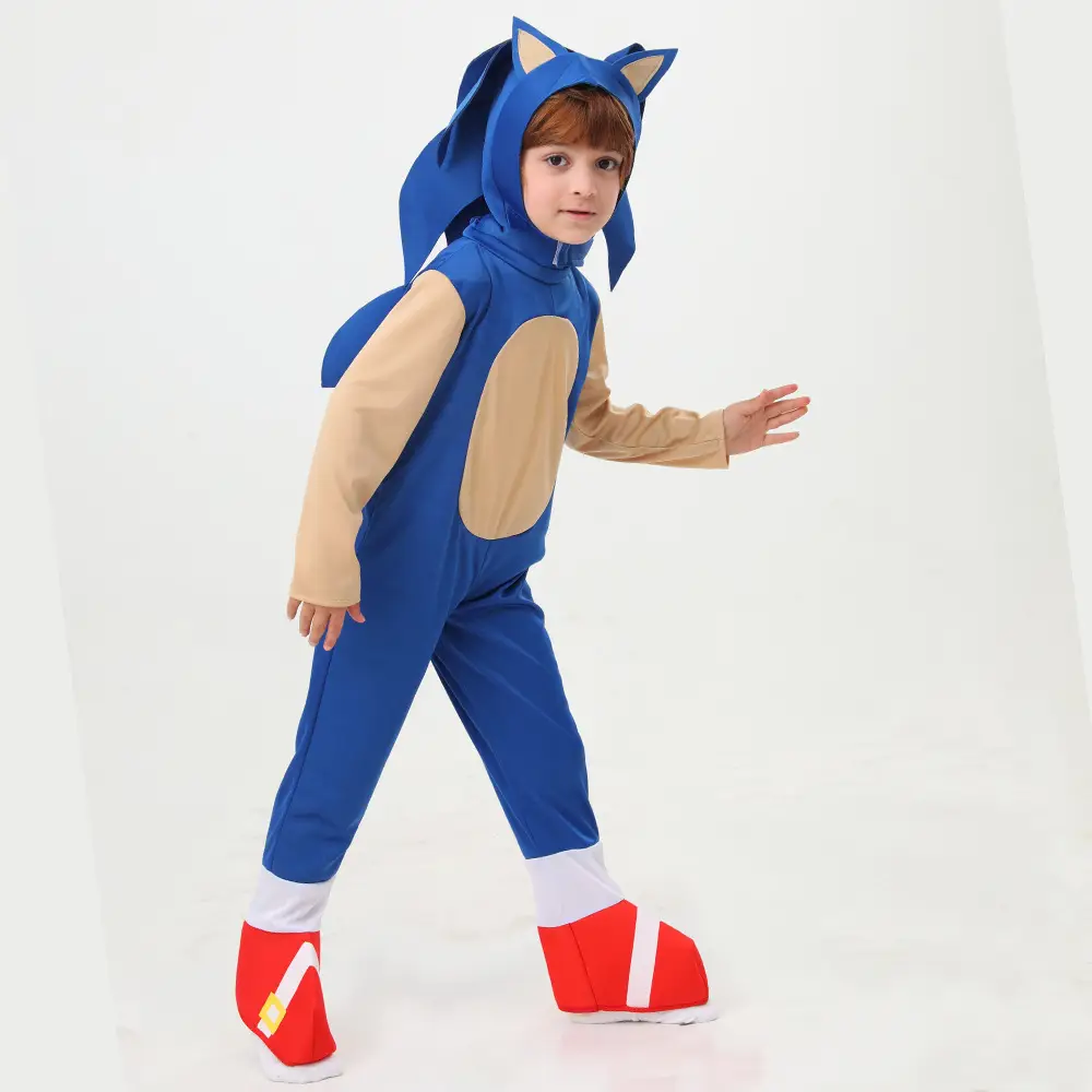 Sonic Kid Costume Red Hooded Suit with Gloves