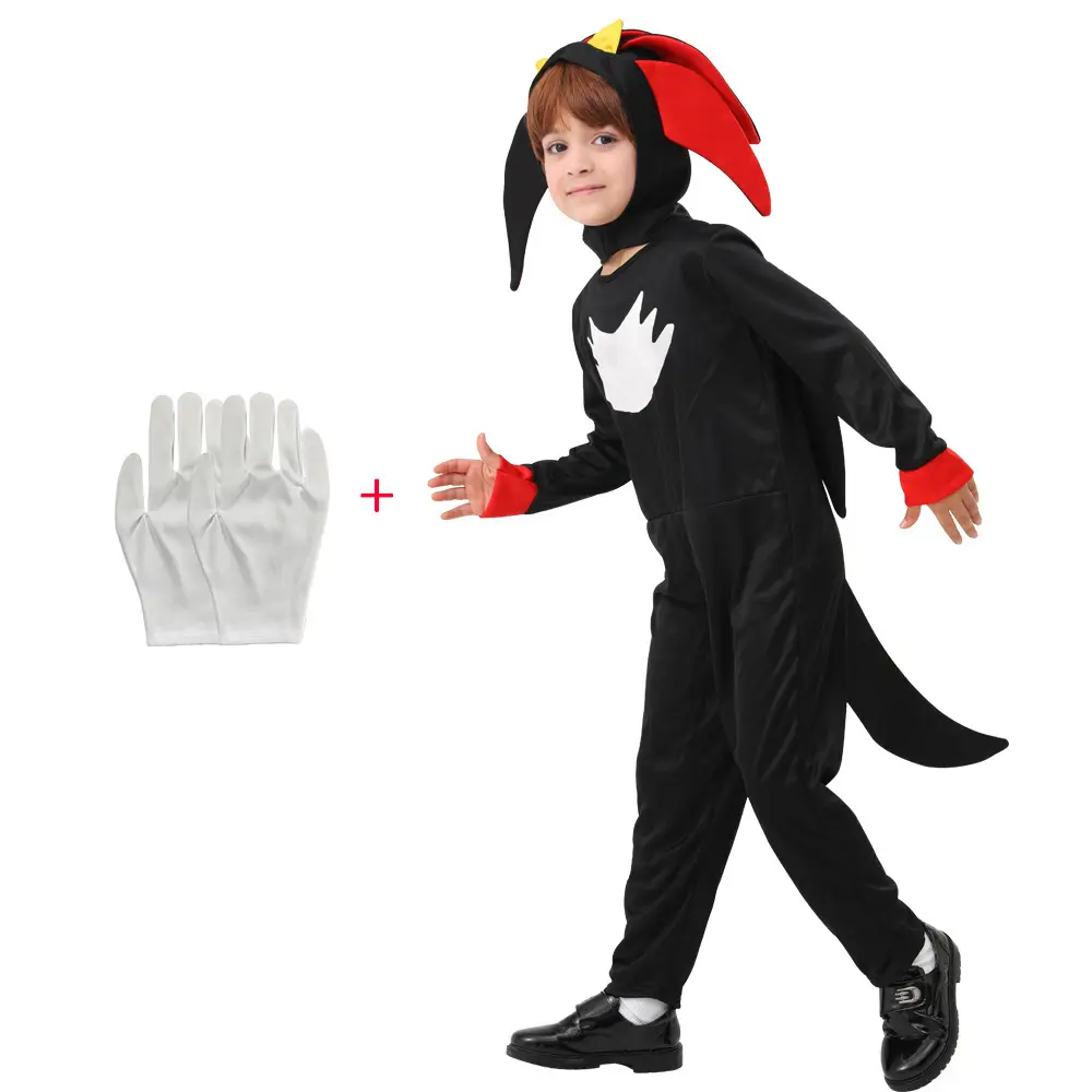Sonic Kid Costume Red Hooded Suit with Gloves