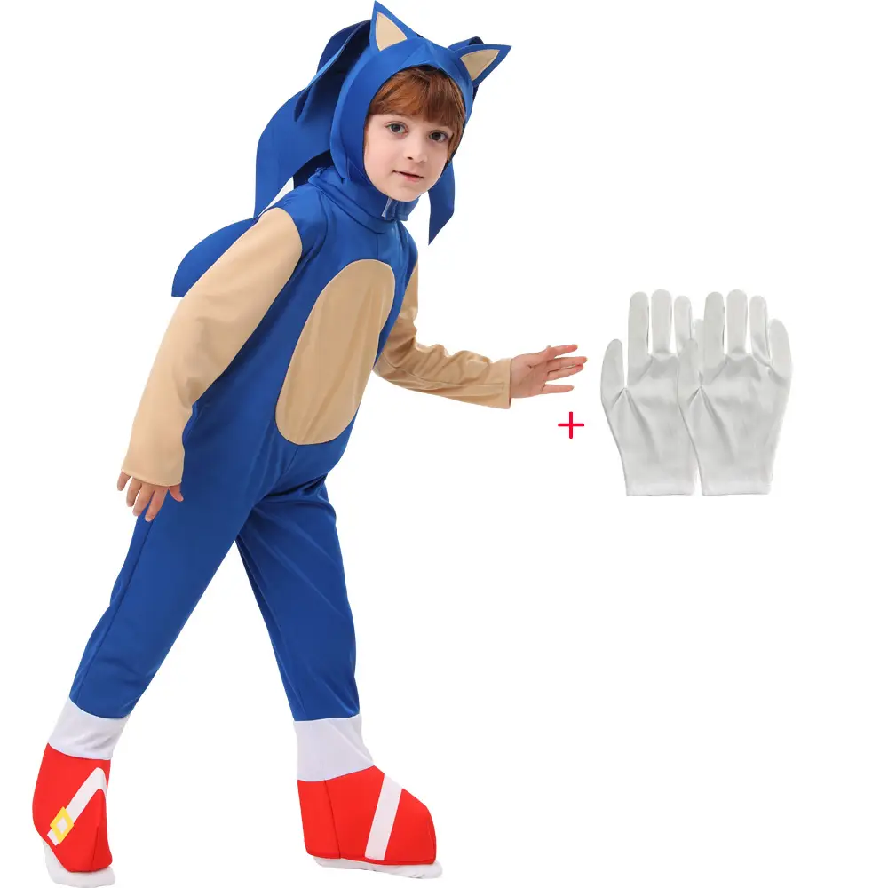 Sonic Kid Costume Red Hooded Suit with Gloves