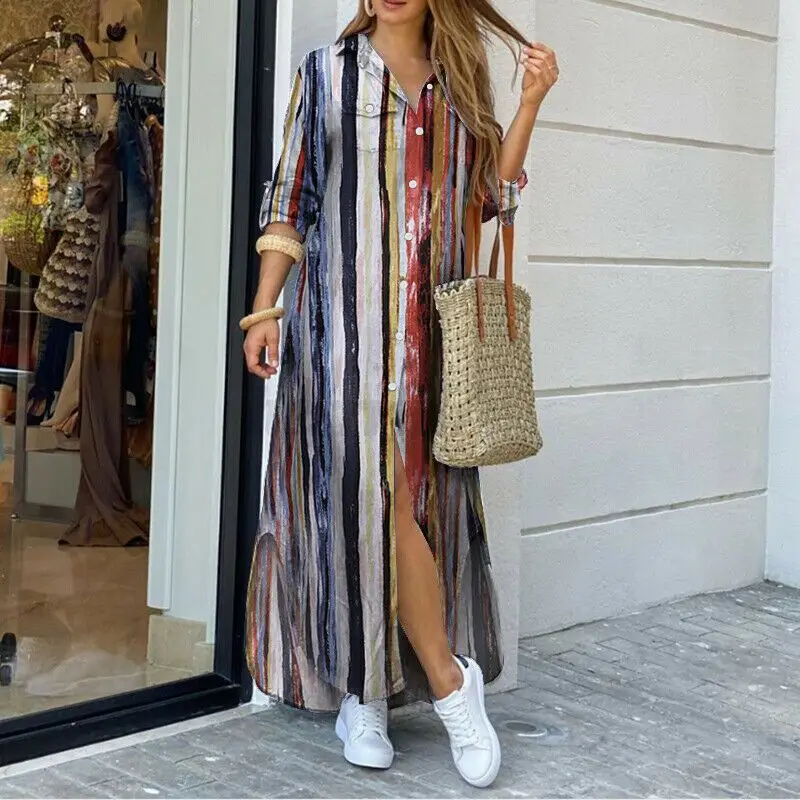 Long Sleeve Printed Shirt Dress S-5XL - Image 15