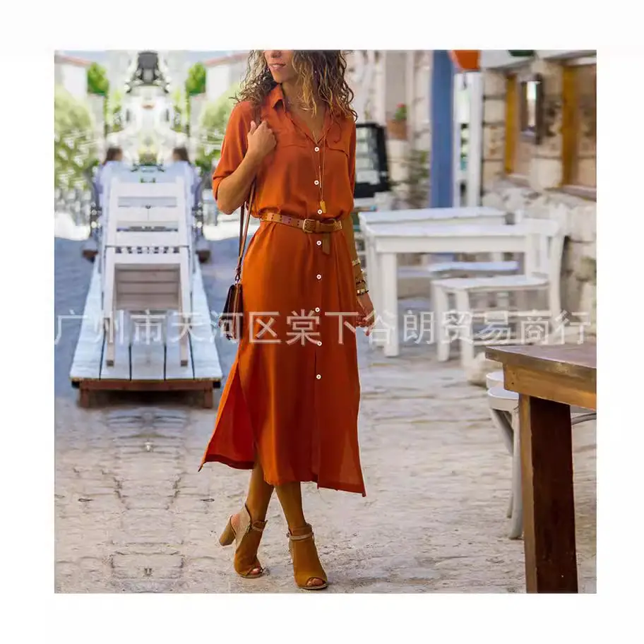 Pink Long Sleeve Split Dress with Belt Belt
