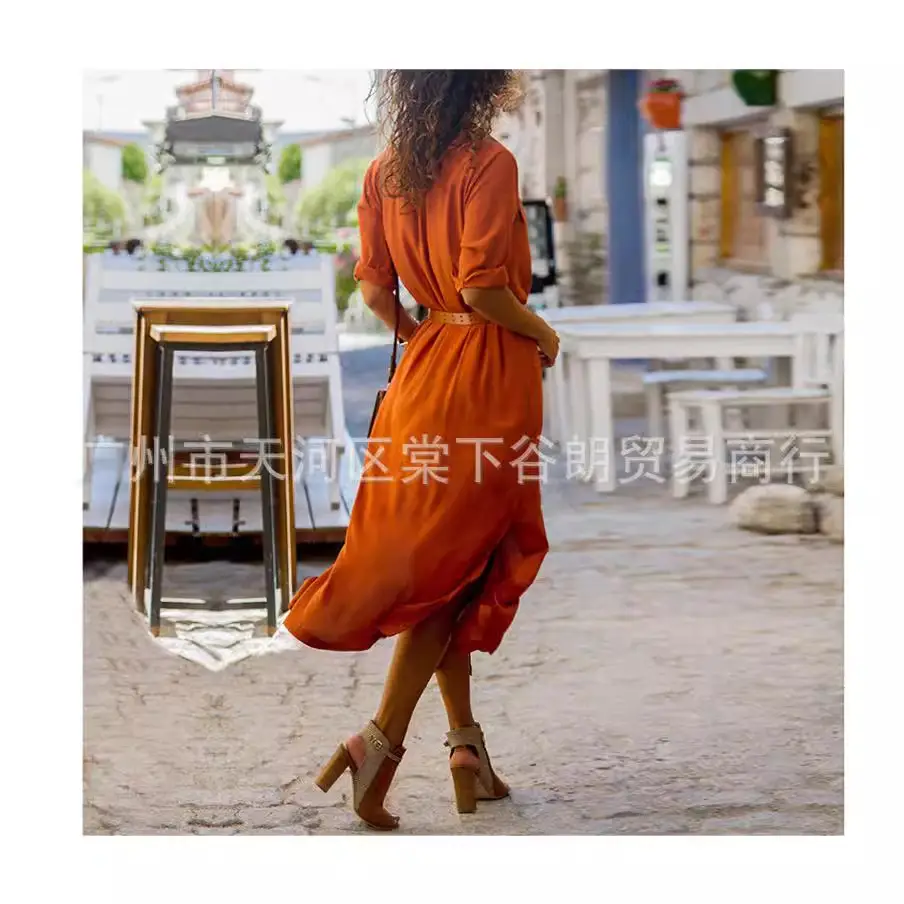 Pink Long Sleeve Split Dress with Belt Belt