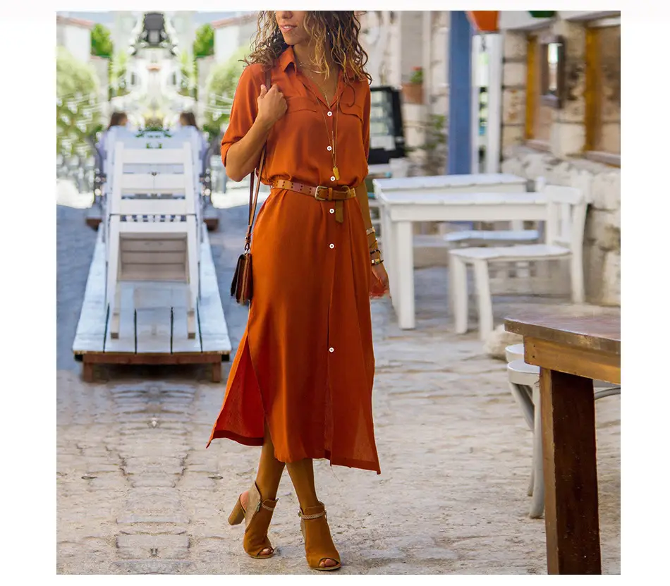 Pink Long Sleeve Split Dress with Belt Belt