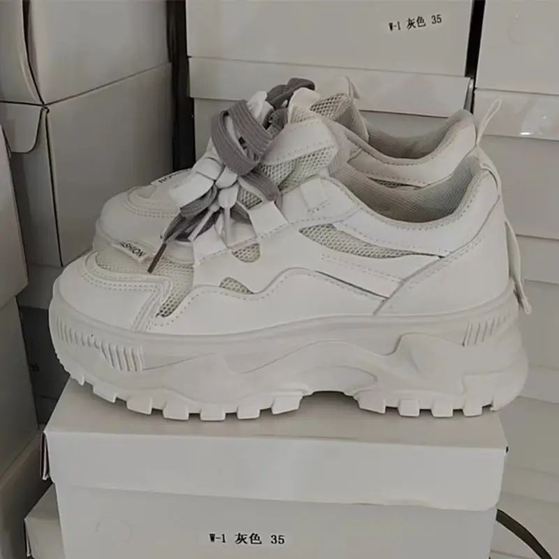 Women's White Mesh Thick Sole Sneakers 2023 - Image 3
