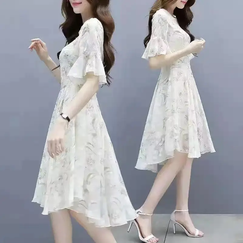Women's Printed Chiffon Mid-Length Dress Summer 2022 - Image 4