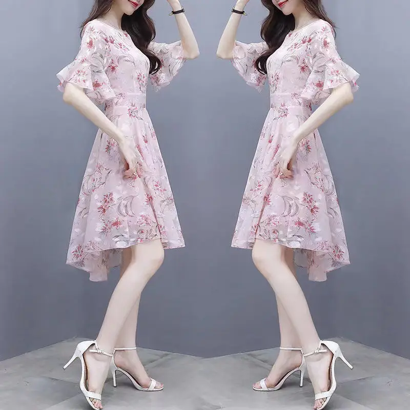 Women's Printed Chiffon Mid-Length Dress Summer 2022 - Image 5