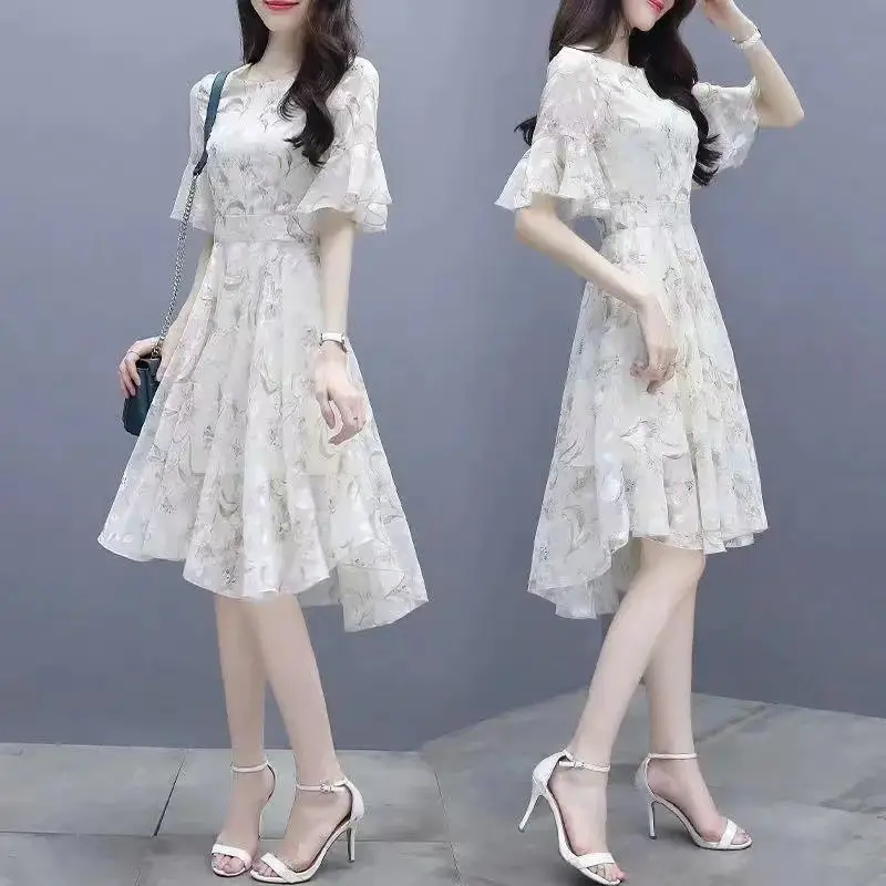 Women's Printed Chiffon Mid-Length Dress Summer 2022 - Image 6