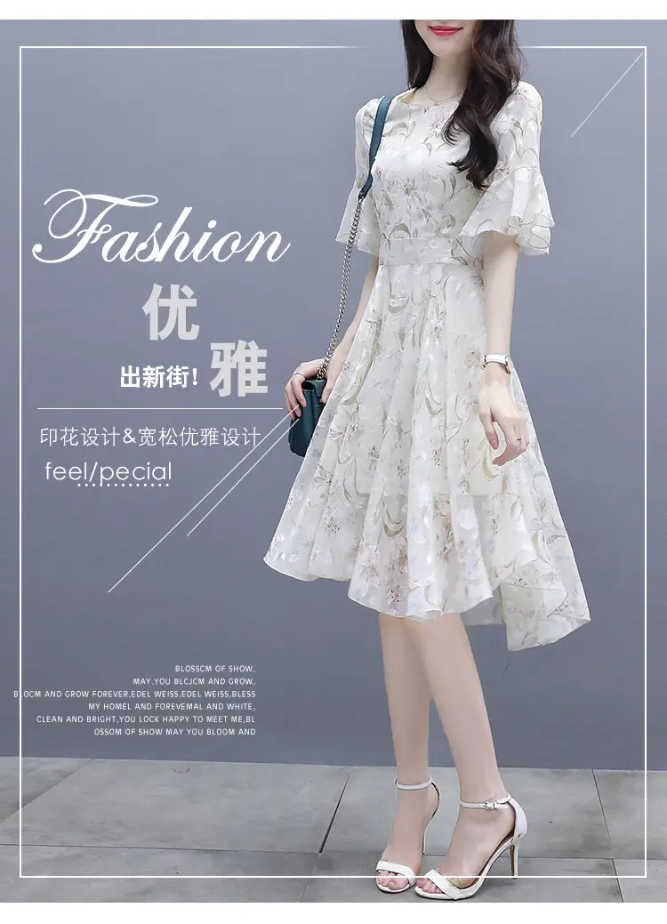 Women's Printed Chiffon Mid-Length Dress Summer 2022 — feature 3