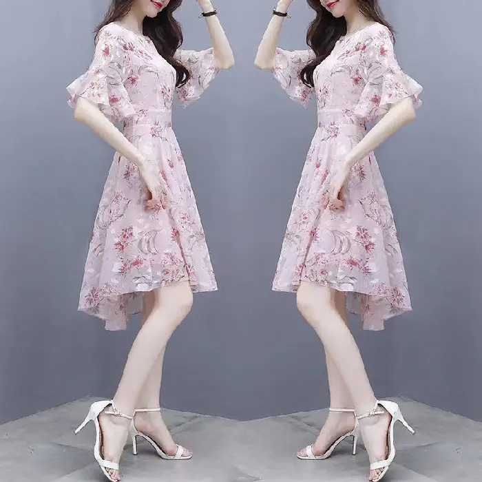 Women's Printed Chiffon Mid-Length Dress Summer 2022 - Image 2