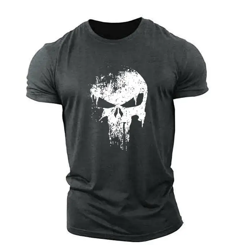 Men Cotton Skull Graphic T-Shirt Black Large - Image 7