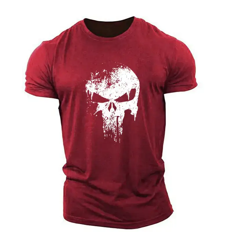 Men Cotton Skull Graphic T-Shirt Black Large - Image 6