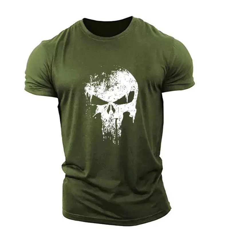 Men Cotton Skull Graphic T-Shirt Black Large - Image 8