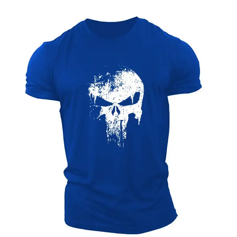 Men Cotton Skull Graphic T-Shirt Black Large - Image 5
