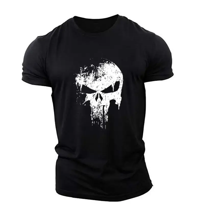 Men Cotton Skull Graphic T-Shirt Black Large - Image 3