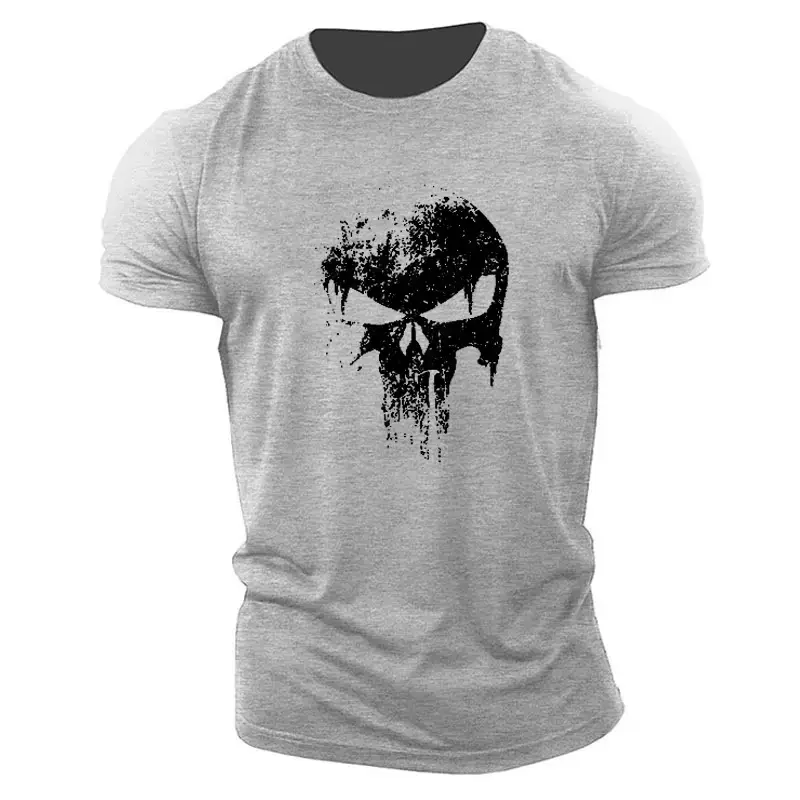 Men Cotton Skull Graphic T-Shirt Black Large - Image 2