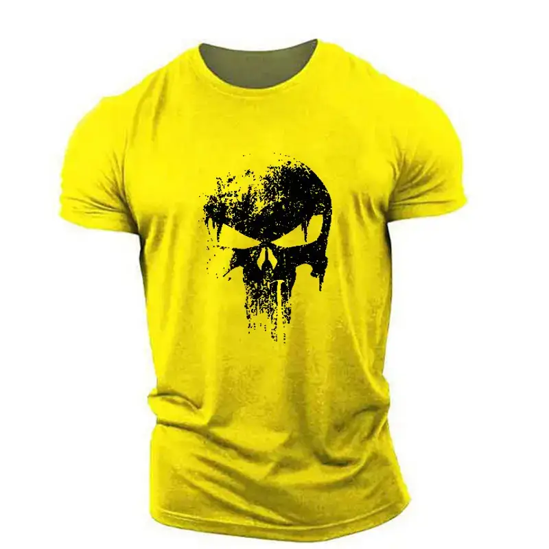 Men Cotton Skull Graphic T-Shirt Black Large - Image 4