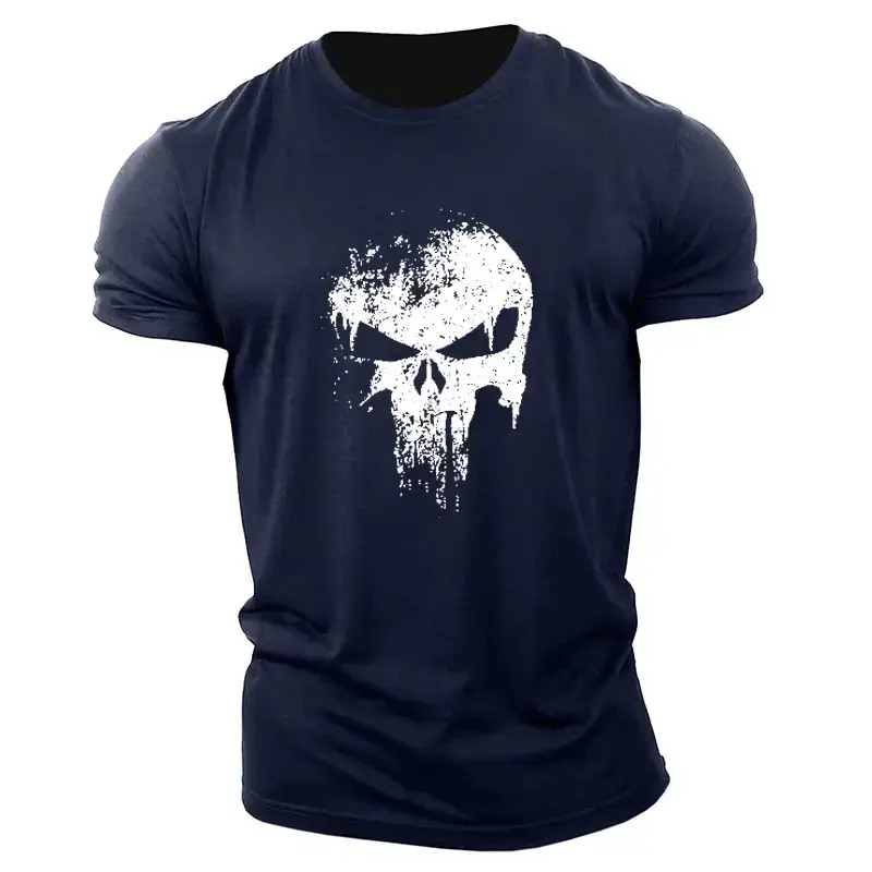 Men Cotton Skull Graphic T-Shirt Black Large - Image 9