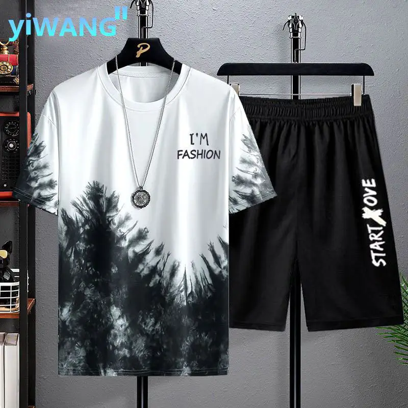 Summer Men's Short-Sleeved Suit 2023 New Ins Half-Sleeved Top Casual Round Neck Trendy T-Shirt Casual Versatile — feature 15
