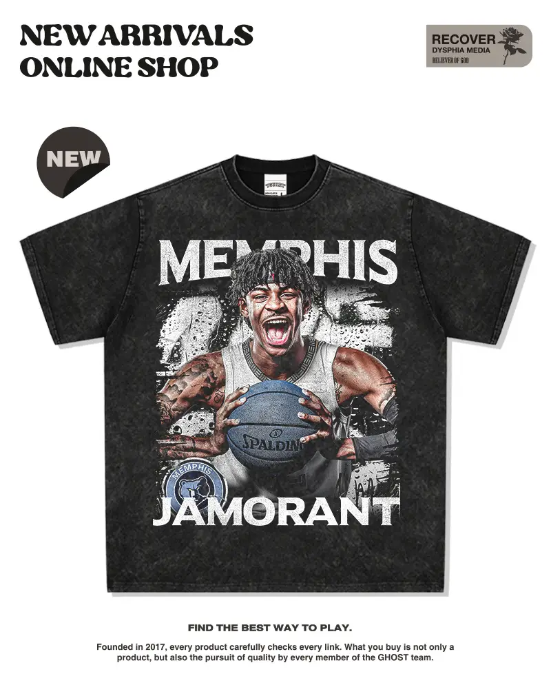 European American Cross-border Ja Morant T-shirt Loose Cotton Heavy Weight — feature 6