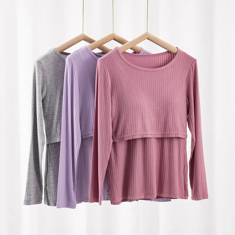 Pink Long Sleeve T-Shirt for Pregnant Women Large