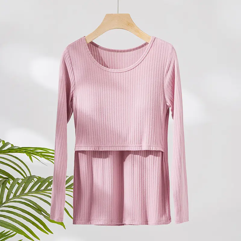 Pink Long Sleeve T-Shirt for Pregnant Women Large