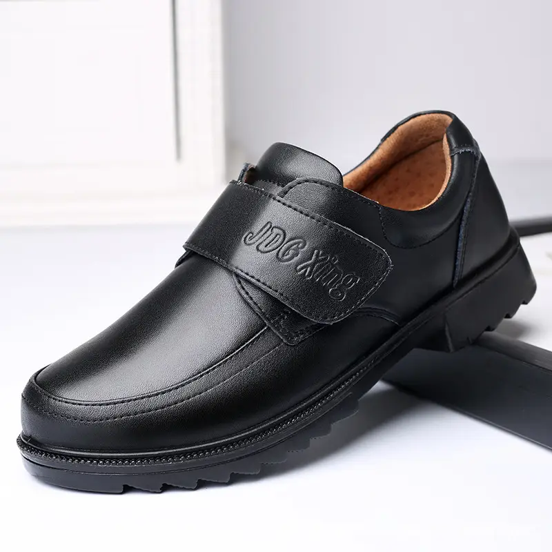 Jindian Guoxing Boys' Black Leather Shoes for Middle-Aged and Primary School Students, Fashionable British Boys' Single Leather Shoes