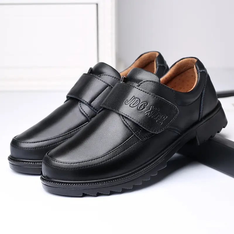 Jindian Guoxing Boys' Black Leather Shoes for Middle-Aged and Primary School Students, Fashionable British Boys' Single Leather Shoes