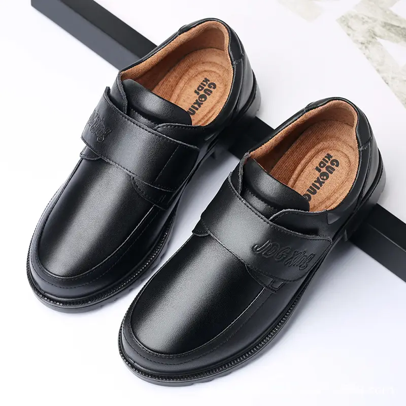 Jindian Guoxing Boys' Black Leather Shoes for Middle-Aged and Primary School Students, Fashionable British Boys' Single Leather Shoes