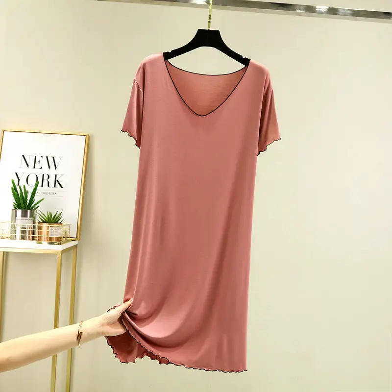 Women's V Neck Modal T-Shirt Brown Large - Image 10