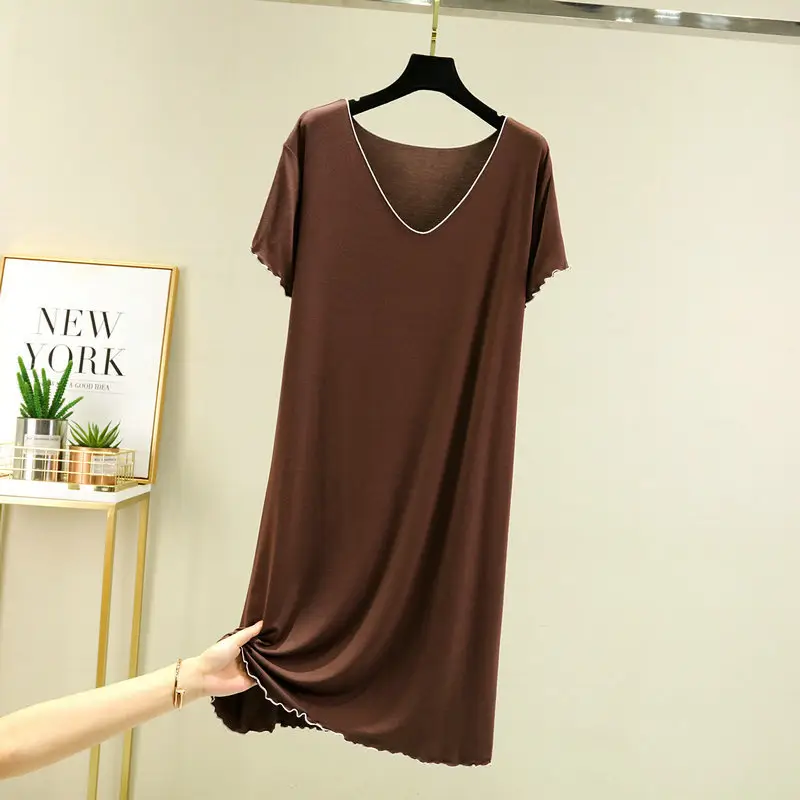 Women's V Neck Modal T-Shirt Brown Large - Image 11