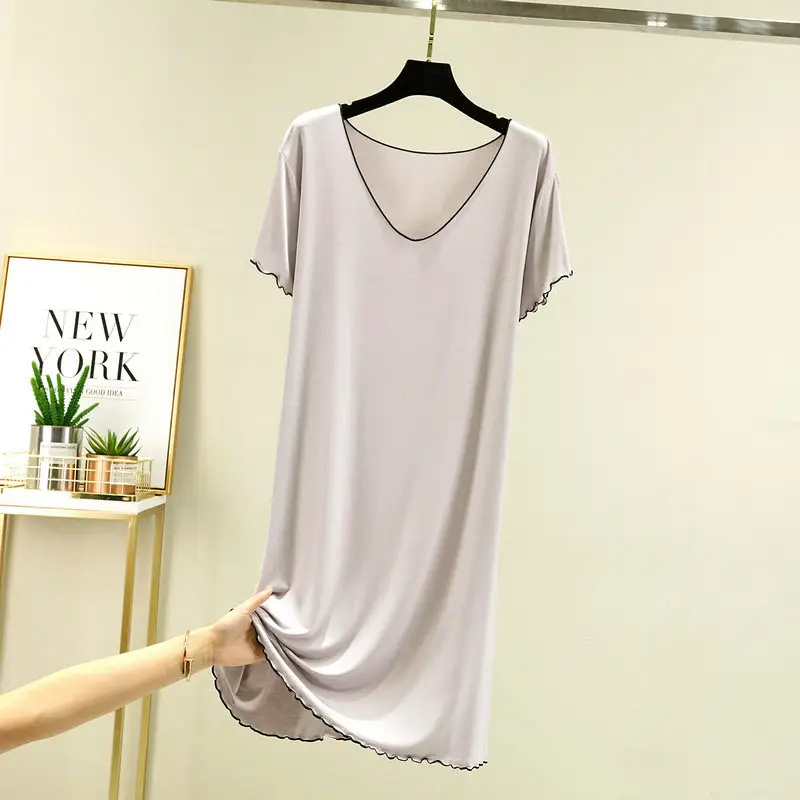 Women's V Neck Modal T-Shirt Brown Large - Image 12