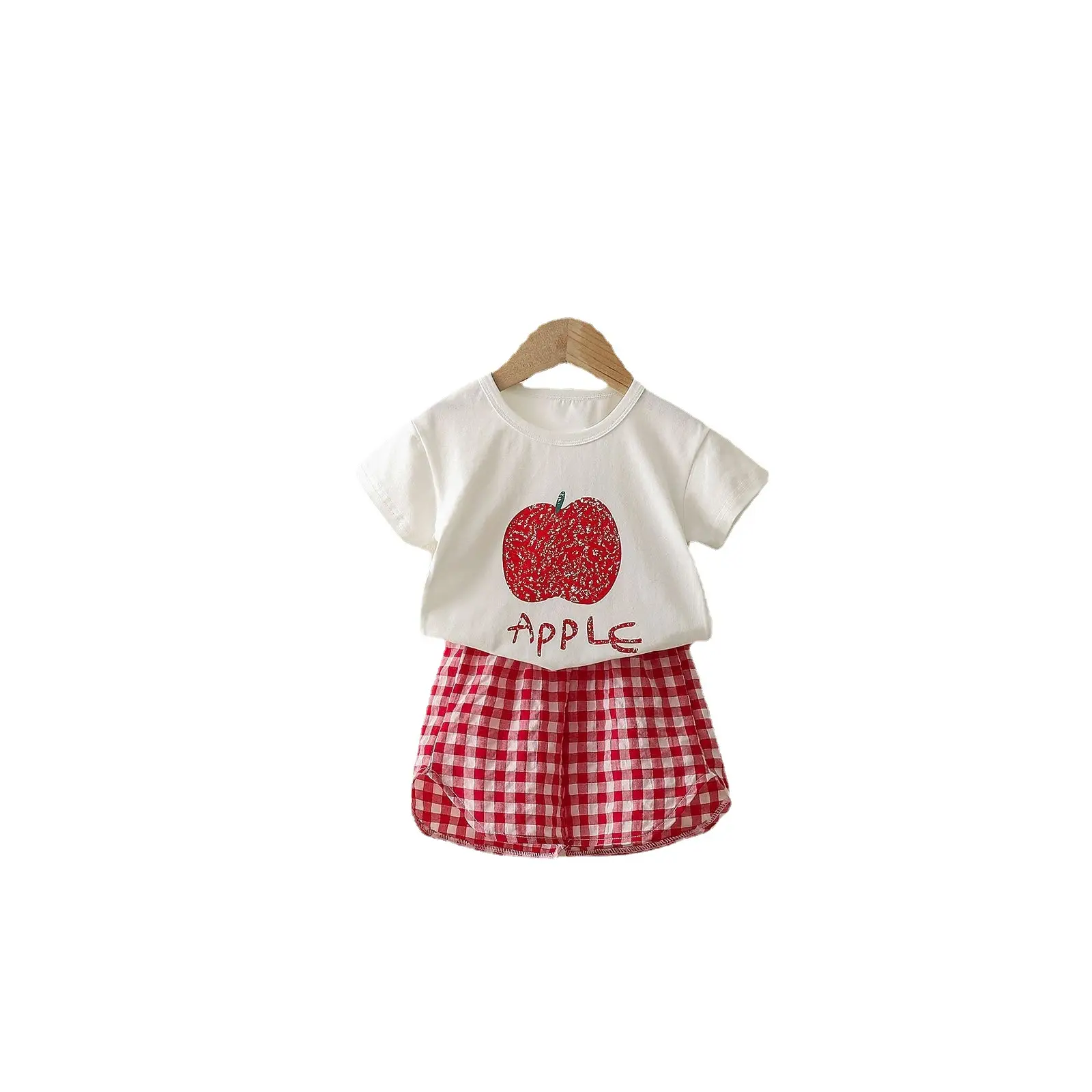 Korean Cotton Apple Heart T-Shirt Shorts Set for Girls Boys - Image 9