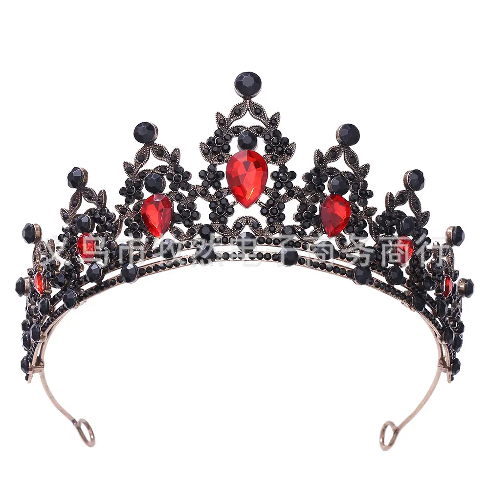 2025 Retro Bridal Crown Red Diamond Crown Headpiece Antique Queen Alloy Wedding Tiara - Image 15
