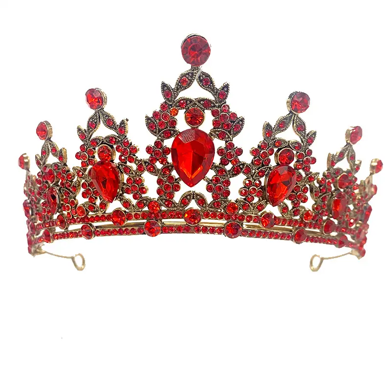 2025 Retro Bridal Crown Red Diamond Crown Headpiece Antique Queen Alloy Wedding Tiara — feature 11