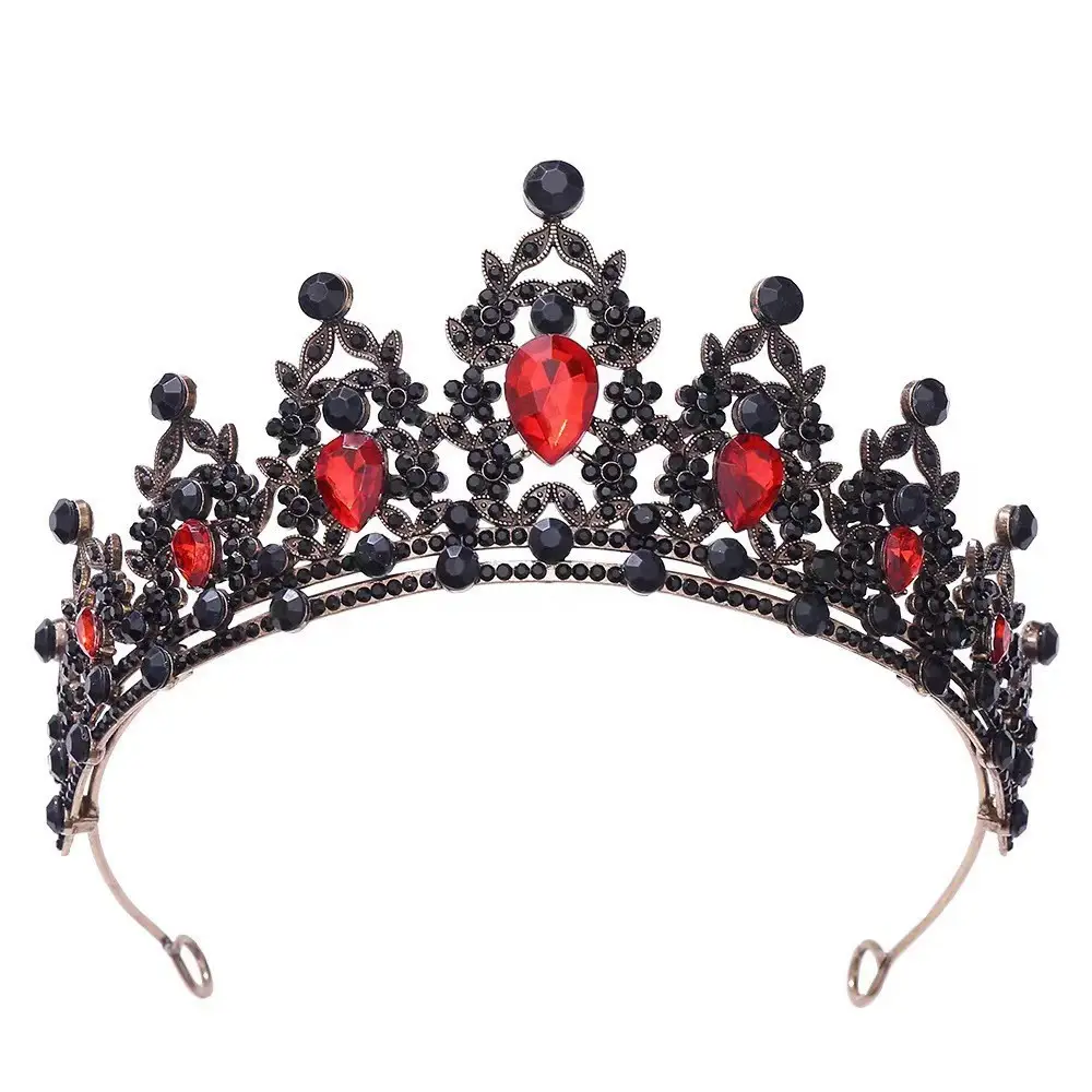 2025 Retro Bridal Crown Red Diamond Crown Headpiece Antique Queen Alloy Wedding Tiara — feature 8