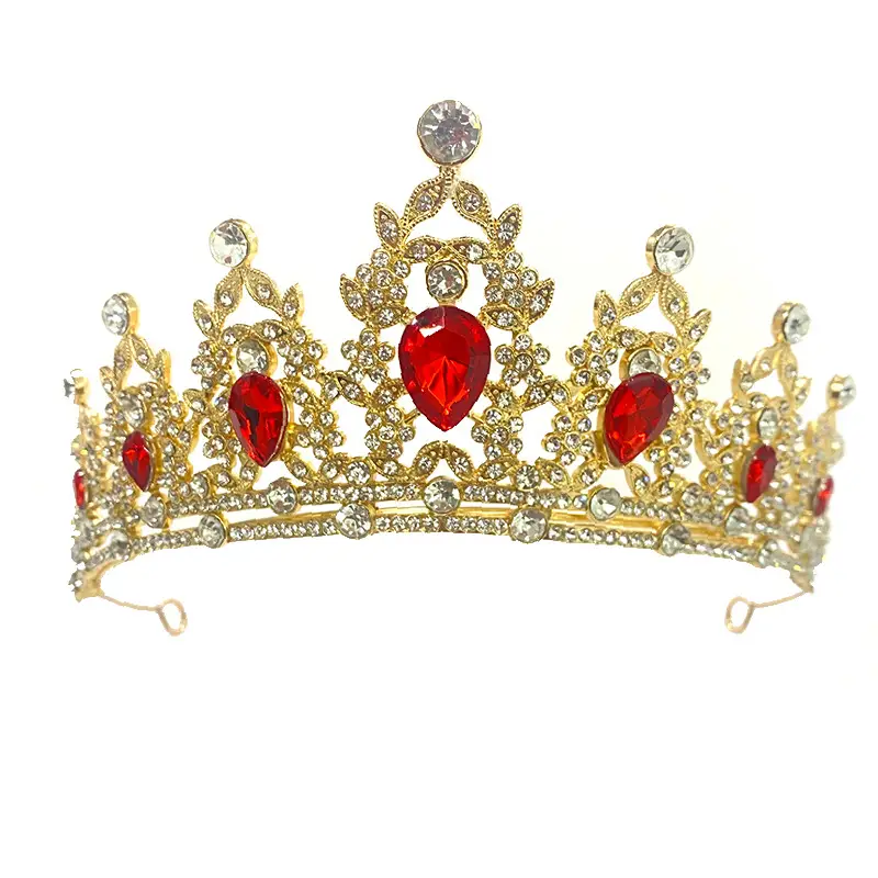 2025 Retro Bridal Crown Red Diamond Crown Headpiece Antique Queen Alloy Wedding Tiara - Image 10