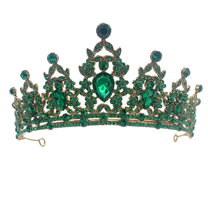 2025 Retro Bridal Crown Red Diamond Crown Headpiece Antique Queen Alloy Wedding Tiara - Image 13