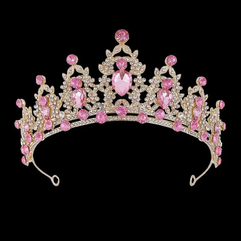 2025 Retro Bridal Crown Red Diamond Crown Headpiece Antique Queen Alloy Wedding Tiara - Image 6