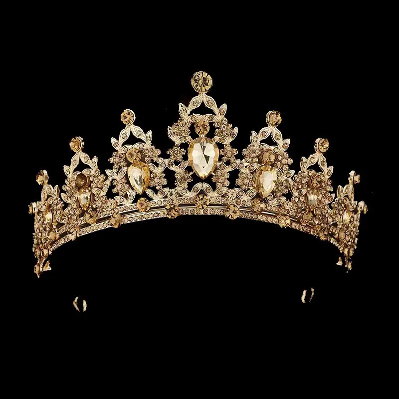 2025 Retro Bridal Crown Red Diamond Crown Headpiece Antique Queen Alloy Wedding Tiara - Image 9