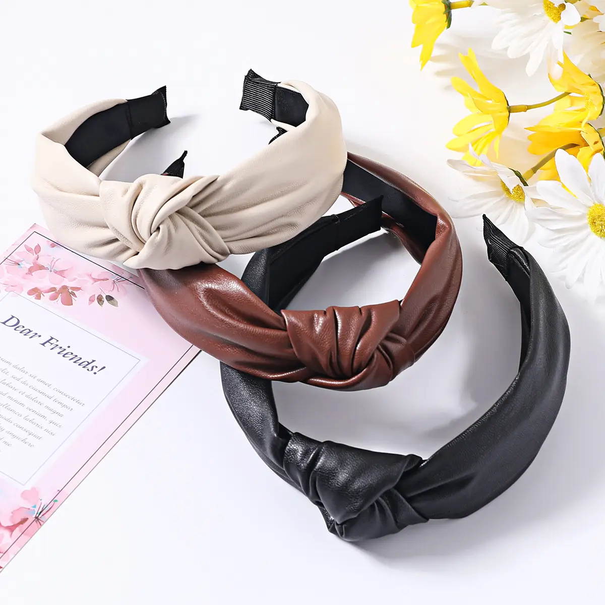 Brown Leather Wide-brim Hair Band for Women - Image 4