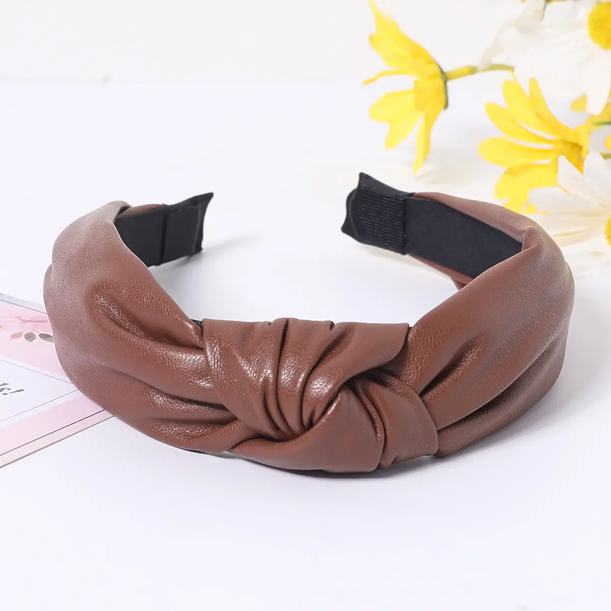 Brown Leather Wide-brim Hair Band for Women - Image 5