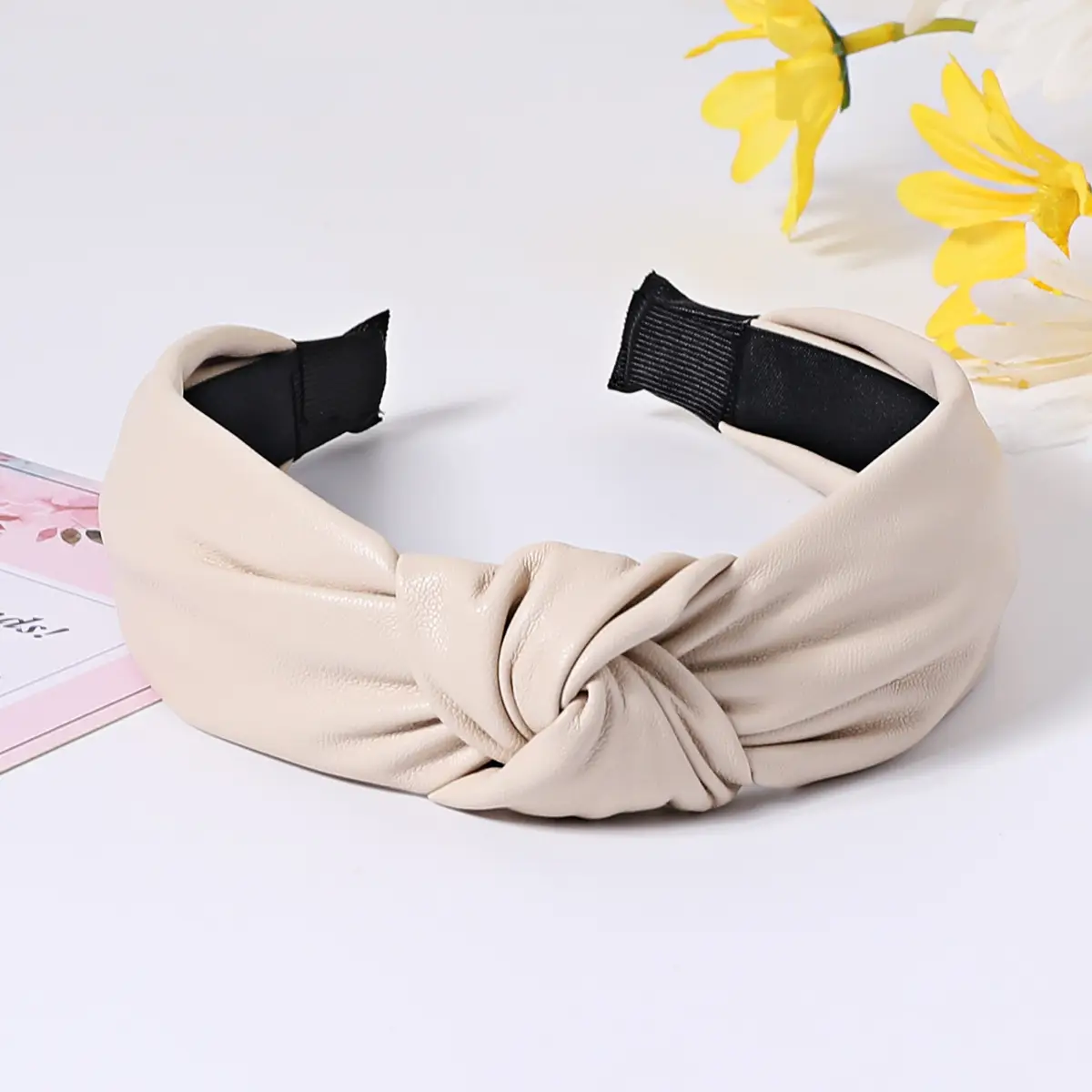 Brown Leather Wide-brim Hair Band for Women - Image 7