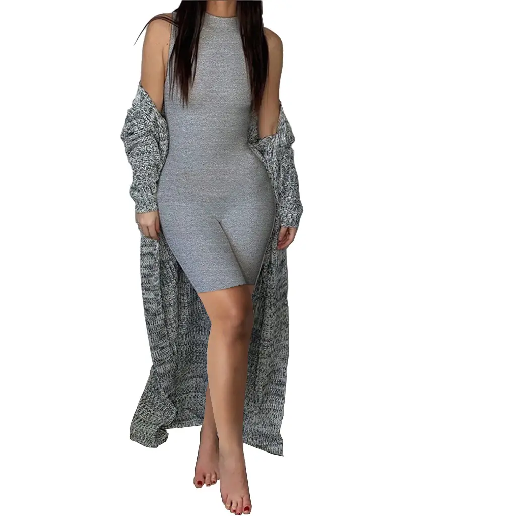 2025 New Women Sleeveless Grey Sports Jumpsuit Slim Fit High Waist — feature 15