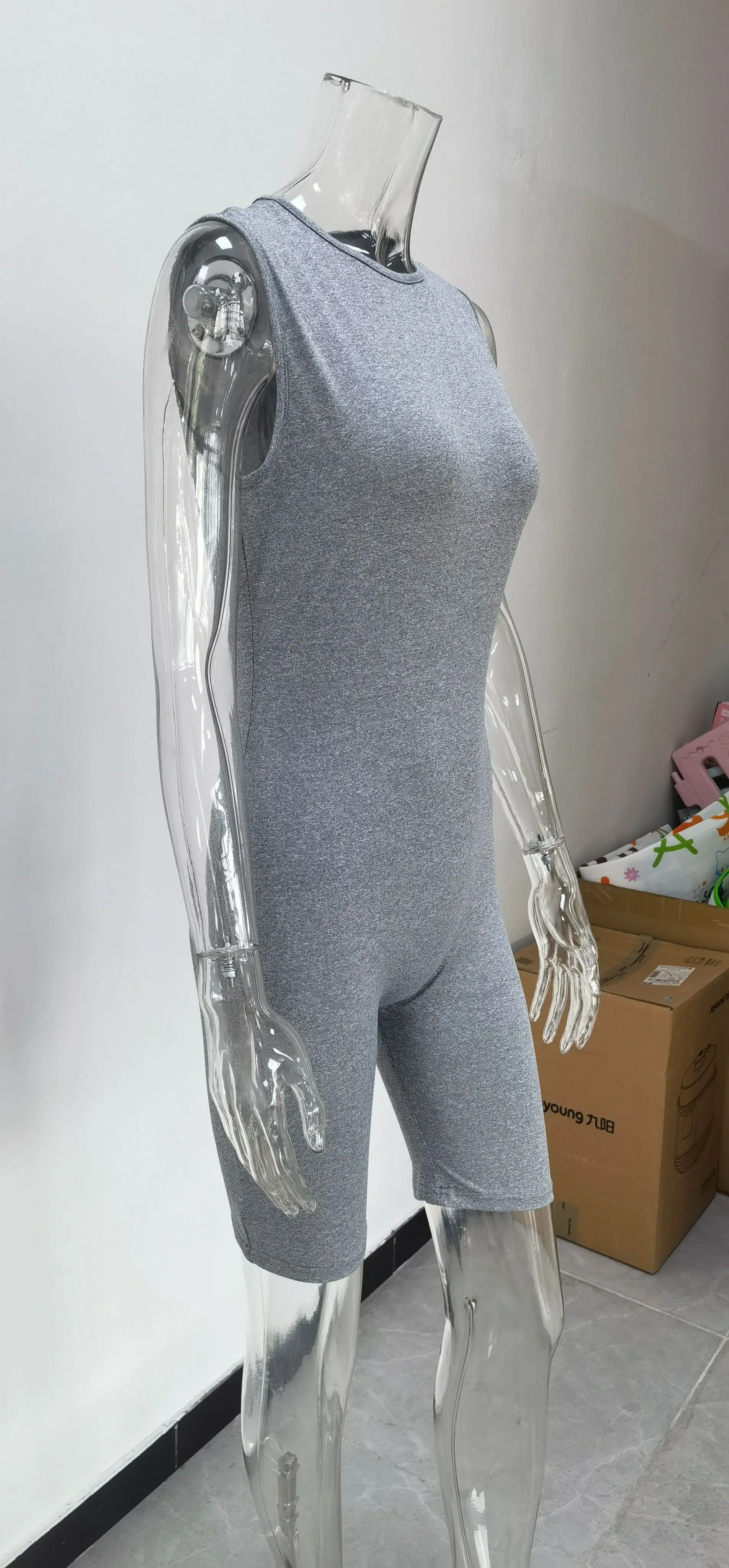 2025 New Women Sleeveless Grey Sports Jumpsuit Slim Fit High Waist — feature 21