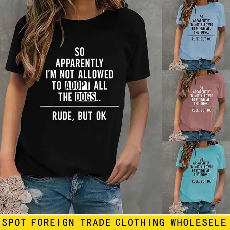 Women Letter T-Shirt Green Round Neck Loose Short Sleeve