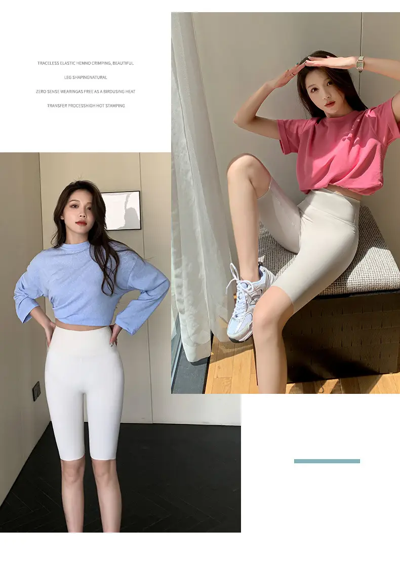 Women Thin Shark Pants High Waist Yoga Wear Pink — feature 35