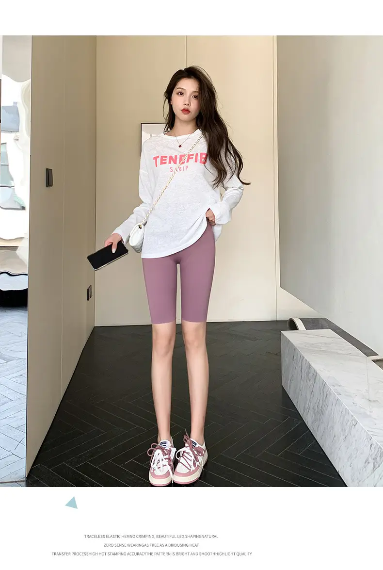 Women Thin Shark Pants High Waist Yoga Wear Pink — feature 37