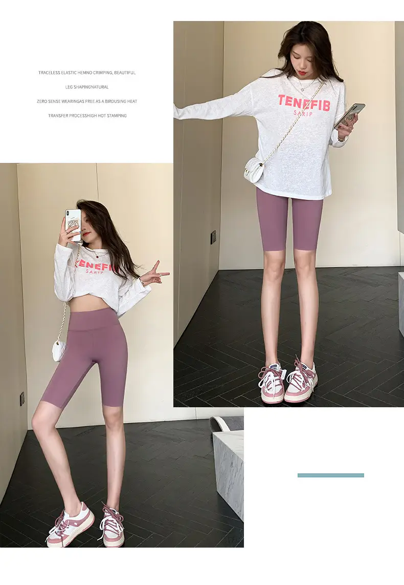 Women Thin Shark Pants High Waist Yoga Wear Pink — feature 40